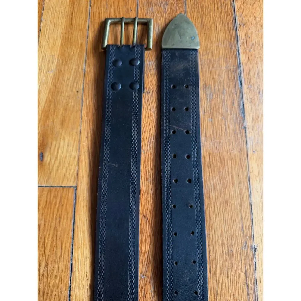 Distressed Dark Brown Wide Leather Belt w/Dbl Prong Buckle Womens sz S